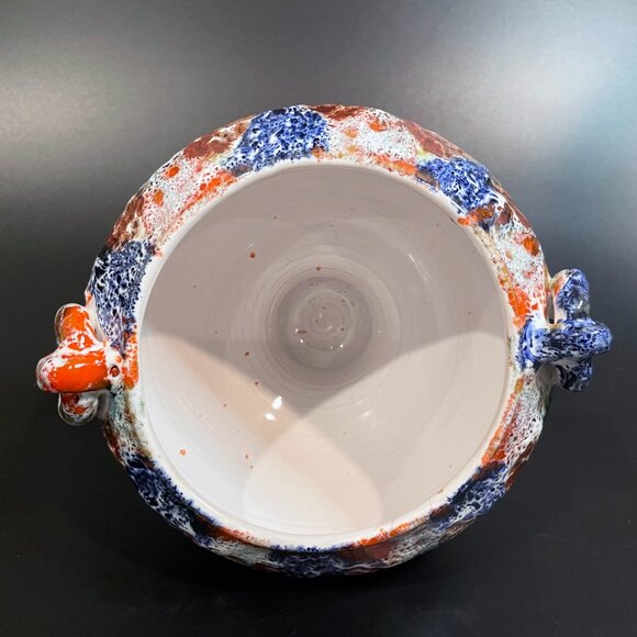 Vintage Italian Pottery Footed Planter / Vase Lava Glaze Double Handles 1960s - Picture 5 of 8